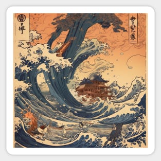 "Hokusai-inspired Woodblock Print: The Flood Sticker